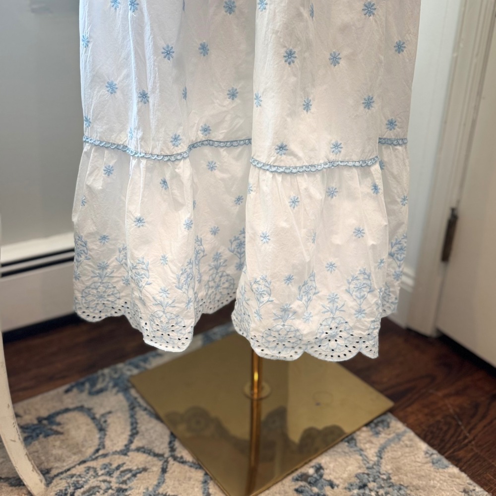 Rachel Zoe Blue/White Cotton Maxi Dress Eyelet Flutter Sleeve Romantic | Size 8 - Picture 4 of 13
